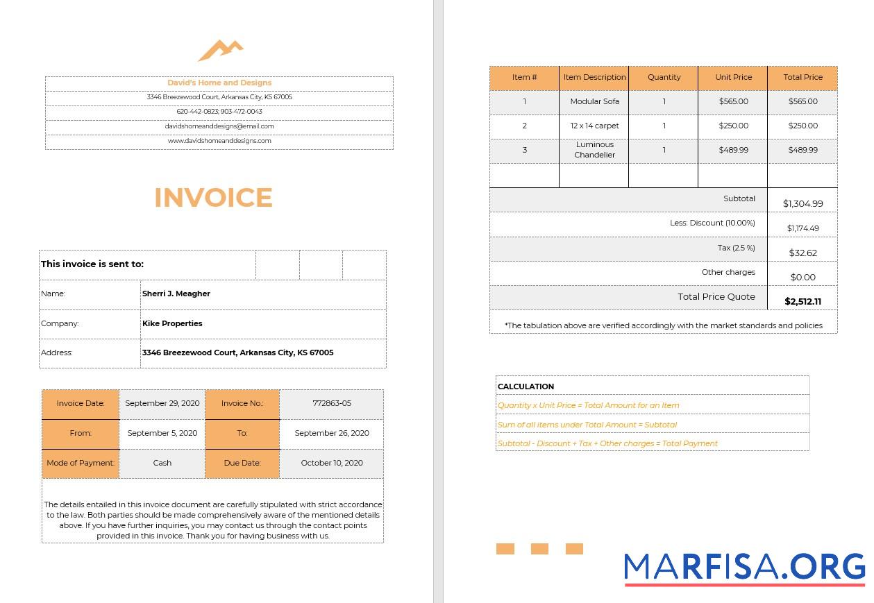 Printable Home Staging Invoice Template